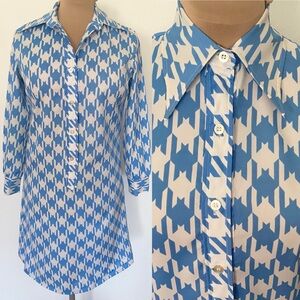 Vintage 60s Gingham Shirtdress *Medium/Large* KENNY CLASSICS Mod Blue Sleeves